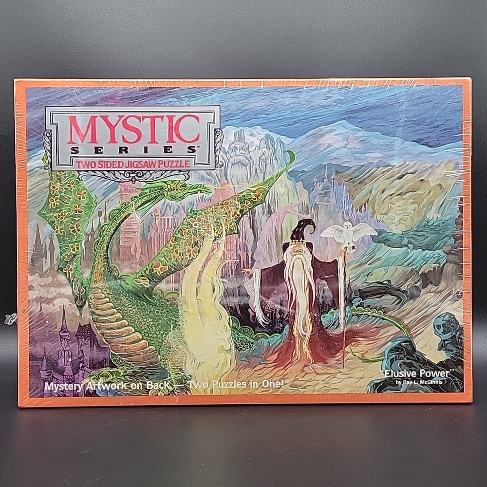 Vtg Mystic Series Two Sided Jigsaw Puzzle Elusive Power Wizard Dragon Fantasy